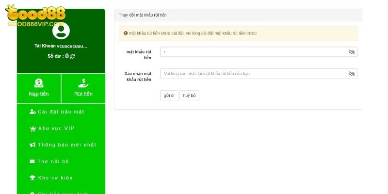 Hướng Dẫn Rút Tiền Good88 Nhanh Gọn Và Chuẩn Chỉnh Nhất 4 Bạn sẽ cần tạo một mật khẩu riêng dành cho rút tiền Good88
